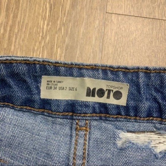 Topshop Moto Denim Distressed Miniskirt - Picture 2 of 4